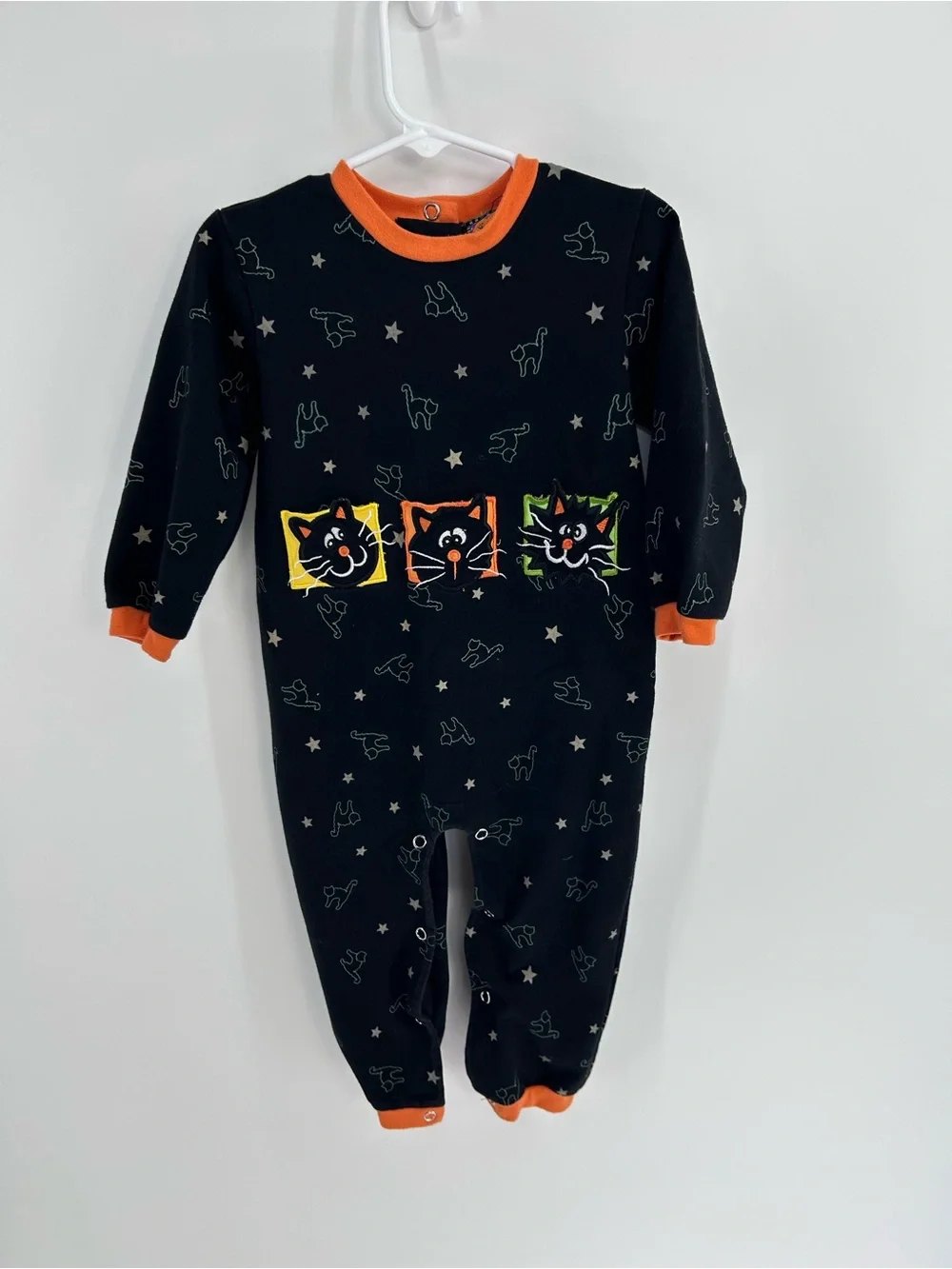 Vintage Halloween Black Cat Romper - Size 3T